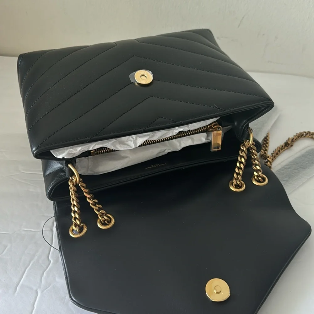 YSL Saint Laurent Small Loulou Chain Leather Shoulder Bag Black - Picture 13 of 14
